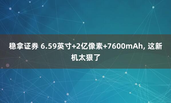 稳拿证券 6.59英寸+2亿像素+7600mAh, 这新机太狠了